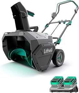 Litheli 2x20V Cordless Snow Blower, 20'' Brushless Electric Snow Thrower with Wheels, 180°
