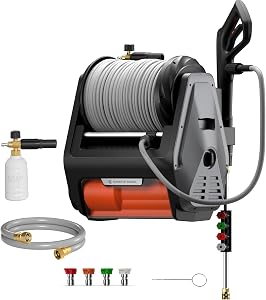 Giraffe Tools Grandfalls Retractable Wall Mounted Pressure Washer Pro, 3700 PSI, 1.6 GPM E