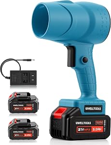 350000 RPM Cordless Leaf Blower -21V Handheld Design Lawn Blowers with2 X 3.0ah Battery, P