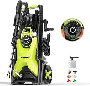 Yeryork Adjustable 5000 PSI Pressure Washer,2.5 Max GPM Power Washer with 33 FT Retractabl