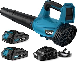 Leaf Blower, Electric Cordless Leaf Blower with 2 Batteries and Charger, 2 Speed Mode, Lig