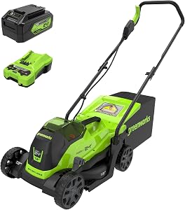 Greenworks 24V 13“ Brushless Cordless Lawn Mower with 4.0Ah Battery & Charger,Maintena