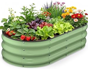 Yumatum Raised Garden Bed 4×2×1 FT, Galvanized Metal Raised Planter Box, Vegetable Plantin
