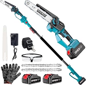 2-in-1 Cordless Pole Saw & 8'' Mini Chainsaw with Extension Pole for Tree Branches, El