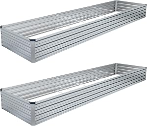 DIIYIV 2PCS 12x4x1FT Galvanized Raised Garden Bed Kit,Vegetable Boxes-Rectangle Metal Flow