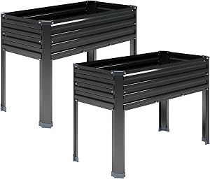 DIIYIV 2PCS Galvanized Raised Garden Bed with Legs,2PCS 48×18×30in Elevated Planter Box fo