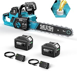 SEESII 40V 16-Inch Cordless Chainsaw: Brushless Electric Chain Saws with 2×4.0Ah Batteries