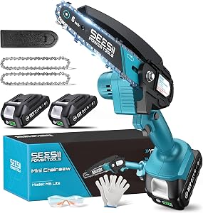Seesii Mini Chainsaw, 6-inch Mini Chainsaw Cordless, Handheld Electric Power Chain Saw wit