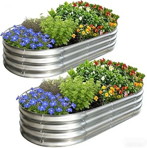 AmazStove Galvanized Raised Garden Bed Kit, Planter Garden Boxes Outdoor, Oval Large Metal