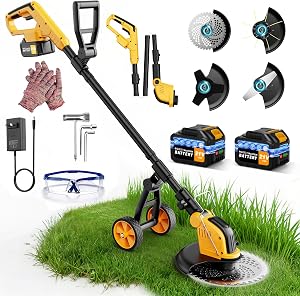 Brushless 4-in-1 Cordless Weed Wacker Edger with Wheel, 20000RPM 12'' Electric Weed Eater 