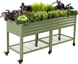 Rolling Elevated Raised Garden Bed-V Series, 2' x 6' Garden Beds with Legs & Storage R