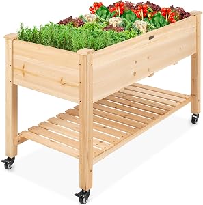 Best Choice Products Raised Garden Bed 48x24x32-inch Mobile Elevated Wood Planter w/Lockab