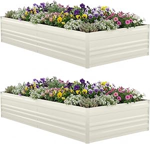 WORKPRO 2PK 7.5x4x1ft Outdoor Galvanized Raised Garden Bed, Rust-Resistant Planter Raised 