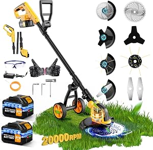 20000 RPM Heavy Duty Stringless Weed Wacker Edger, Cordless Electric Weed Eater Battery Po