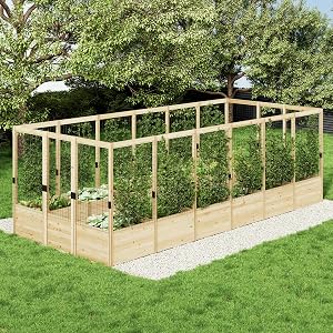AMERLIFE Raised Garden Bed with Deer Proof Fence, 7.5Wx17Dx6H Outdoor Wooden Raised Garden