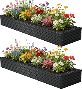 zunatu 10x2x1 ft(2 Pack) Galvanized Raised Garden Bed,Outdoor Planter Box Metal Patio Kit 